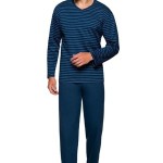 Hřejivé bavlněné pyžamo Igor modré s pruhy