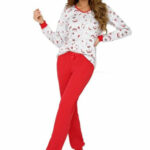Luxusní dámské pyžamo Teddy šedo-červené